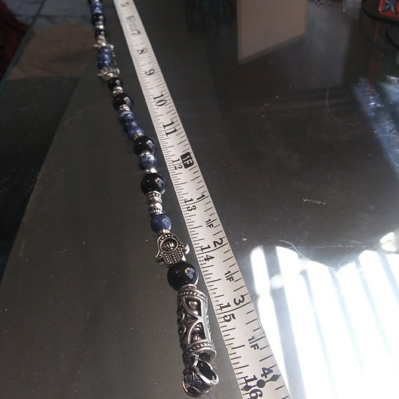 Obsidian/ Blue Agate Hamsa Necklace/ Bracelet - Picture 2 of 7